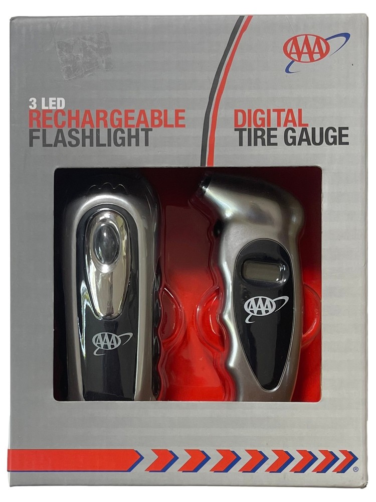 AAA Digital Tire Gauge and Rechargeable LED Flashlight Set