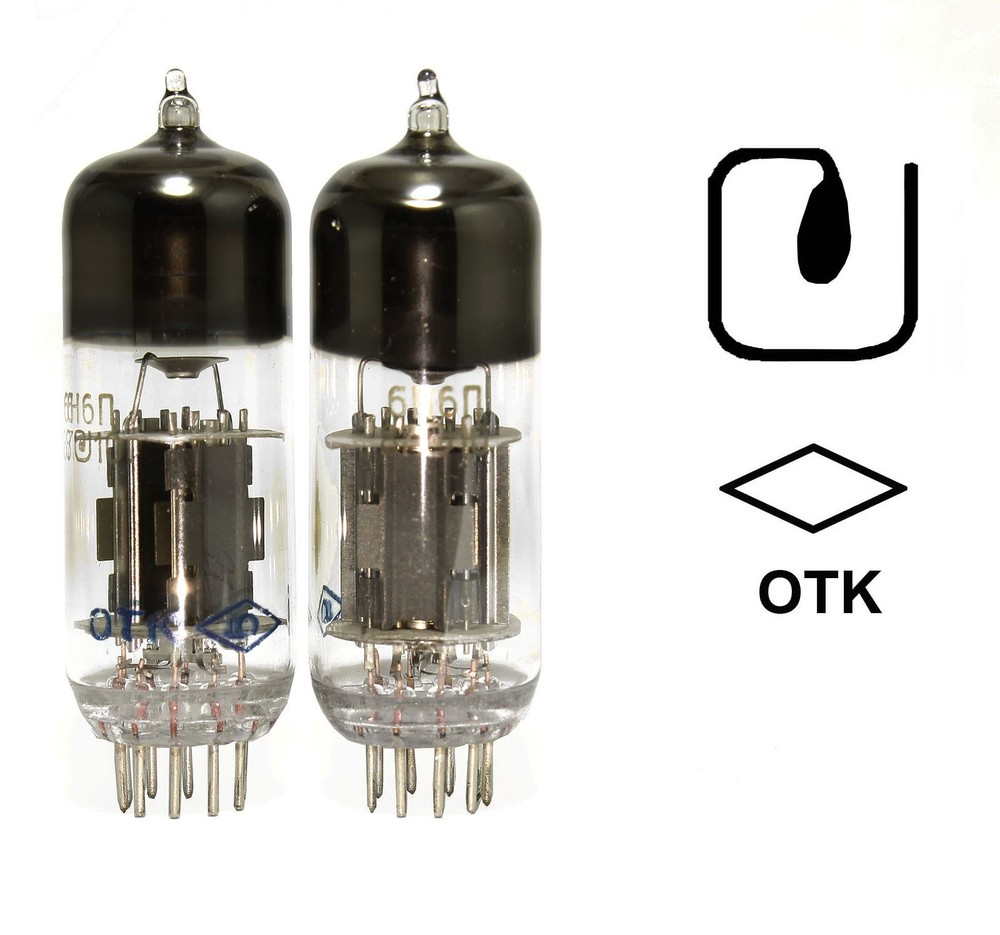 2pcs 6N6P ECC99 E182CC Triode Tube OTK - Same Year 1975 - Gold Grid USSR