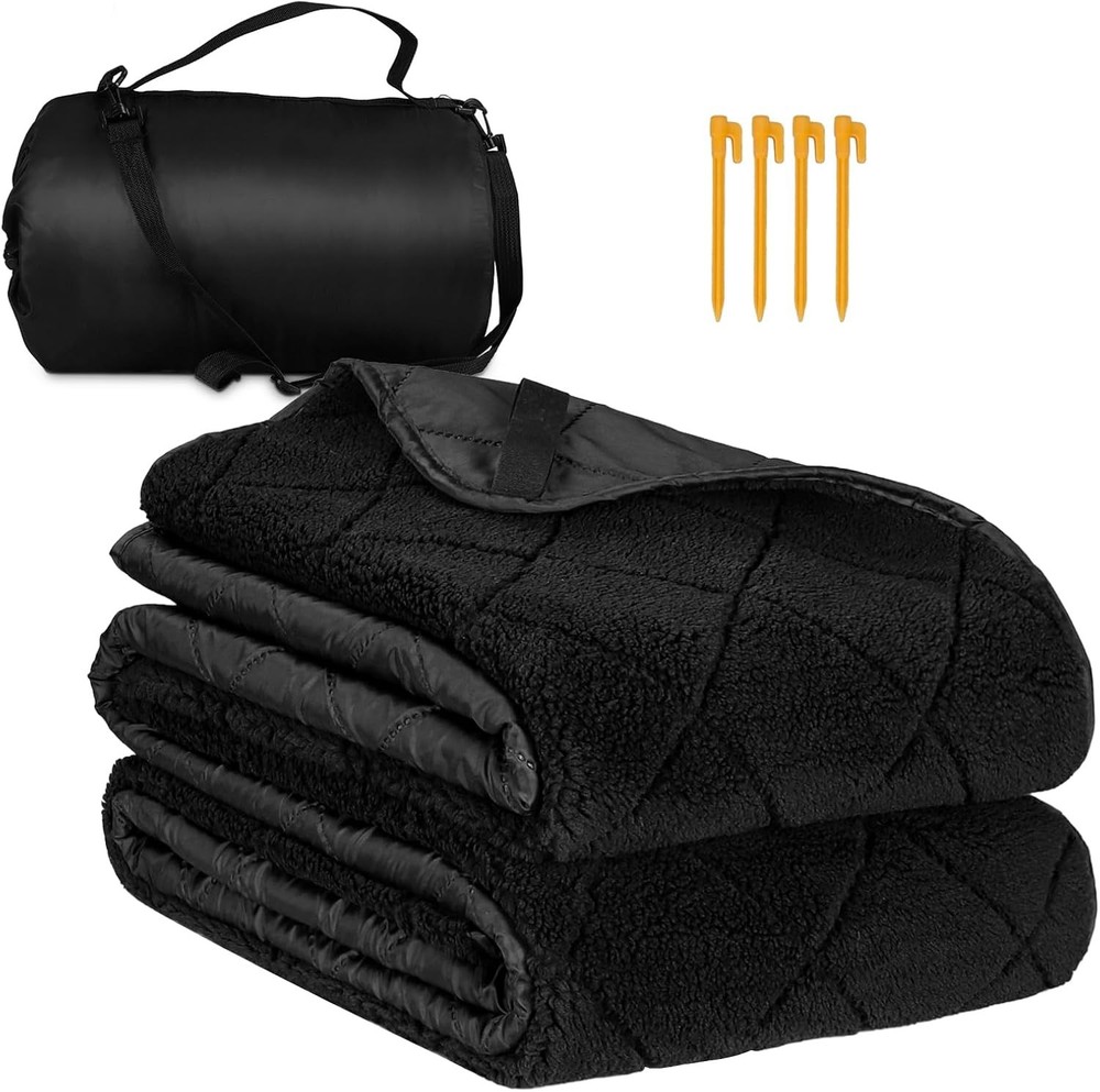 Waterproof Camping Blanket with Sherpa Lining, Large Windproof Outdoor Blanke...