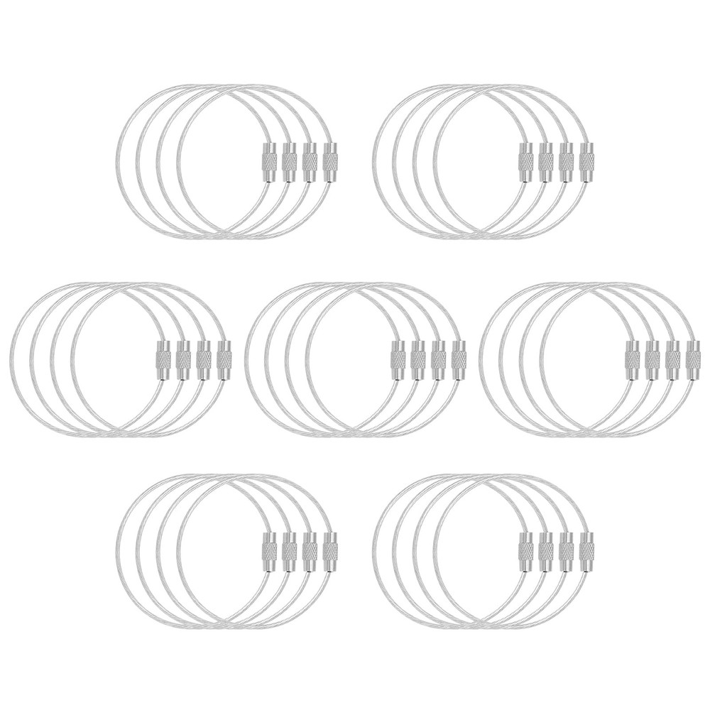 30 Pack 6 Inch Extendable Wire Keychain Cable Luggage Tags Loops Holder Silver