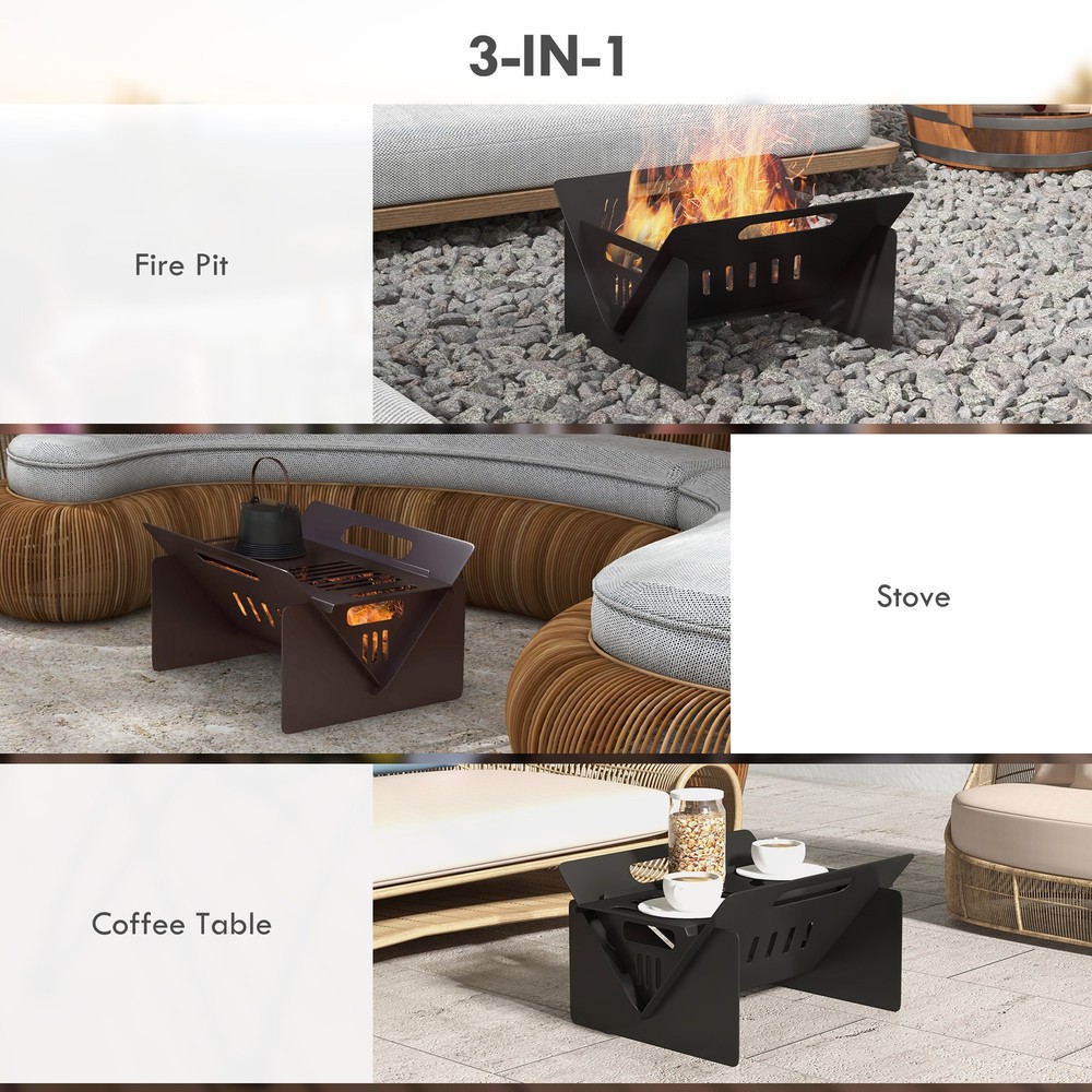 3-in-1 Stove, Wood Burning Firepit, Coffee Table with Quick Assembly