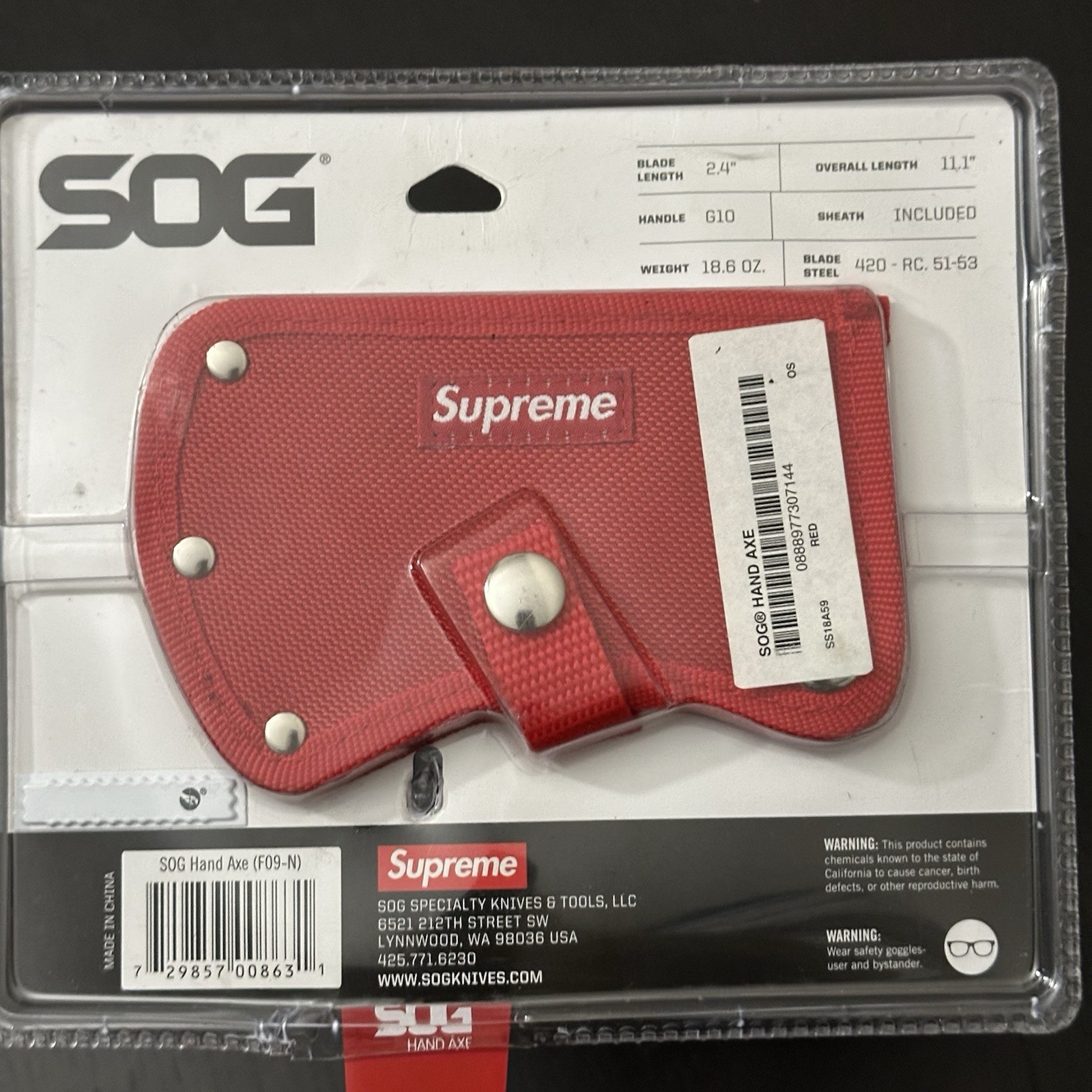Supreme SOG Hand Axe SS18 Red Collectible