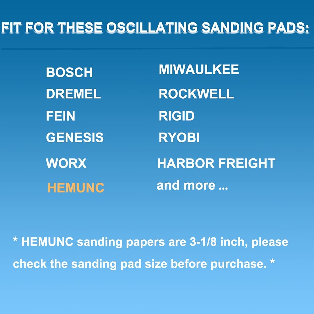 HEMUNC Triangle Oscillating Multi Tool Sanding Pads, 60Pcs 3-1/8 Inch Oscilla...