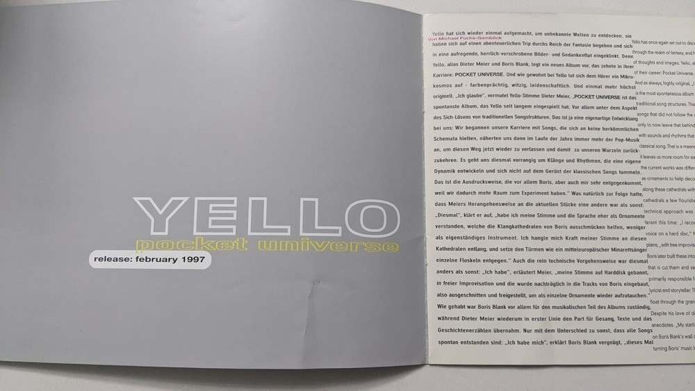 YELLO Pocket Universe TOUR PROGRAMME 1997 BOOKLET