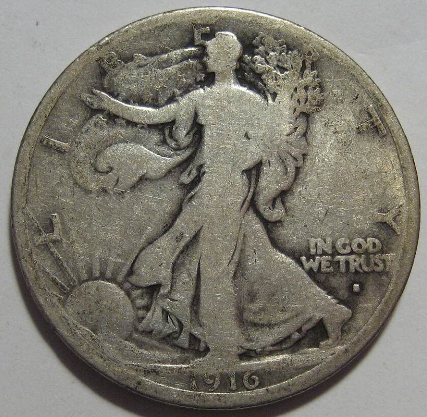 = 1916-S VG WALKING Half, Lightly Cleaned, FREE SHIPPING