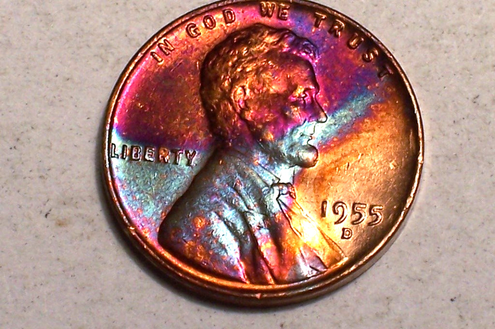 1955-D  @  Rainbow"  colored old Lincoln Penny.!!