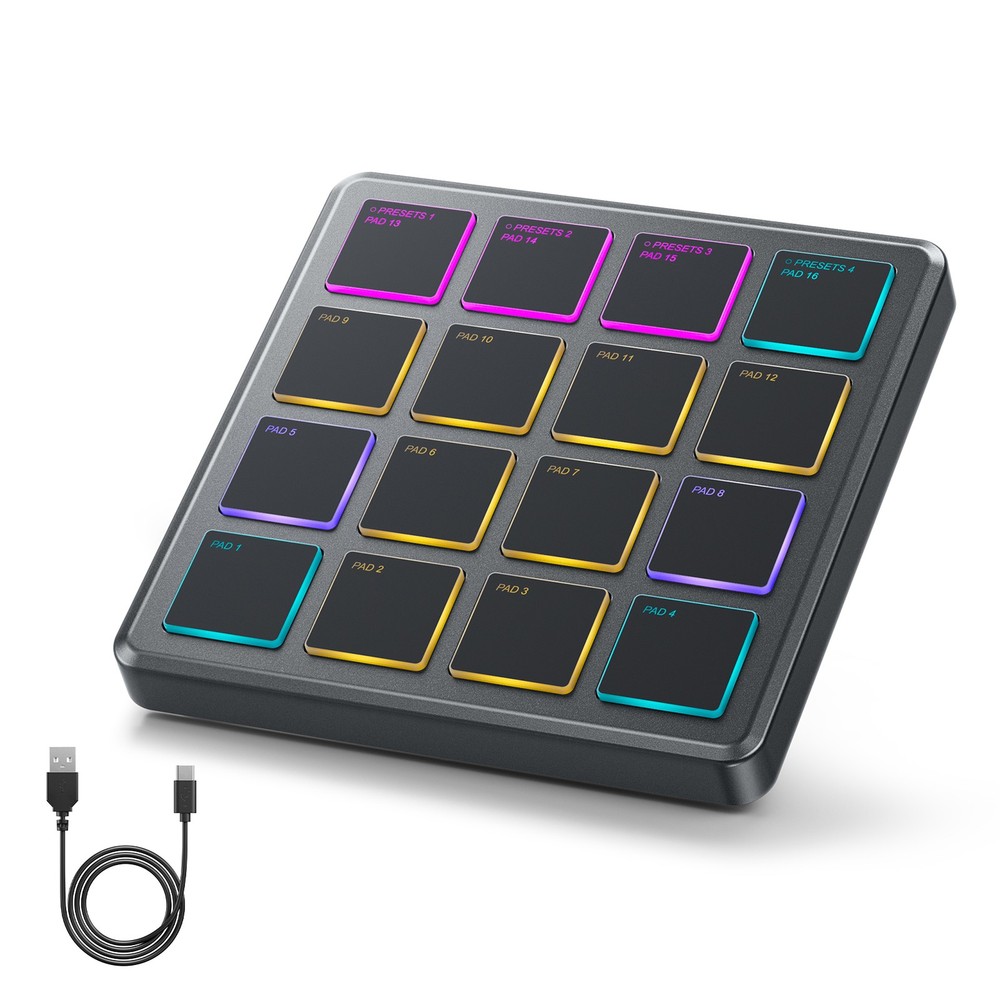 Donner STARRYPAD MINI MIDI Controller USB Wireless 16 RGB Pads 7 Banks Grey