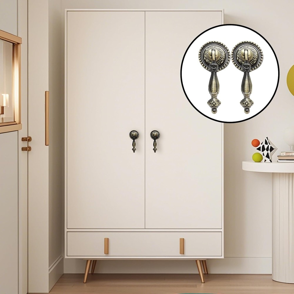 4 Pack Antique Bronze Cabinet Pull Handles – Vintage Tear Drop Drawer Knobs, Dec