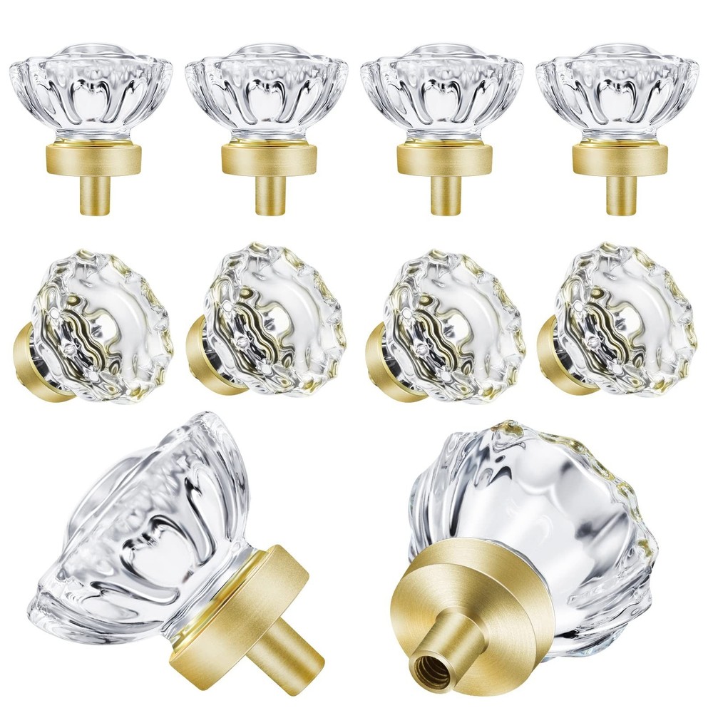 8 Pack Satin Brass Knobs and Pulls for Cabinet, Crystal Gold Cabinet Hardware...