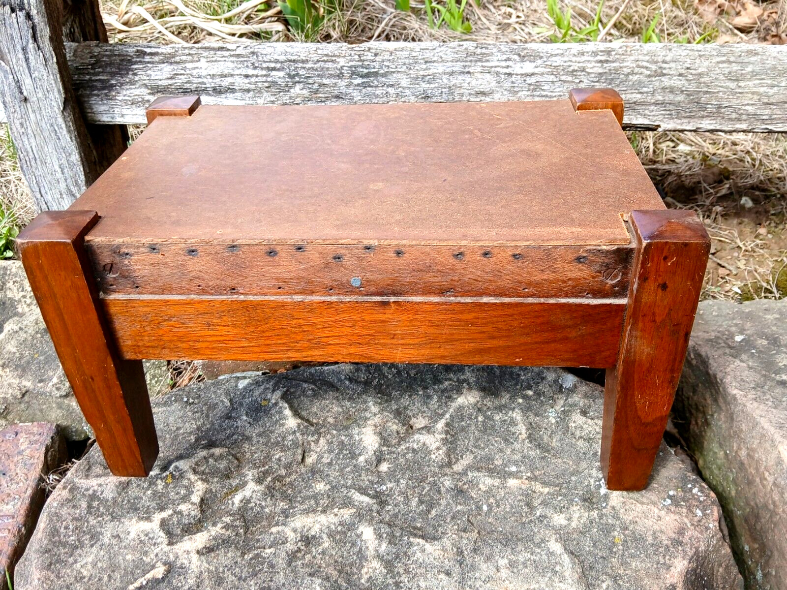 Antique Walnut Mission Style Arts & Crafts Style Foot Stool 1920
