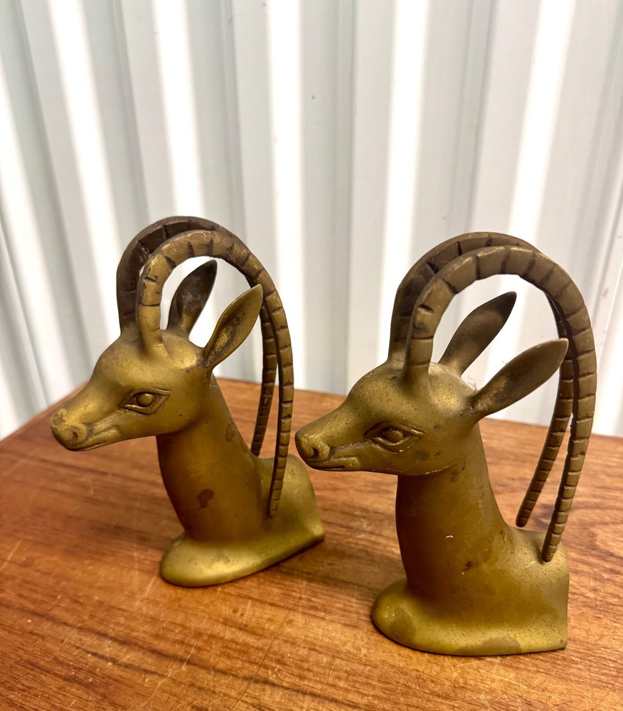 Mid-Century Modern Brass Gazelle Bookends