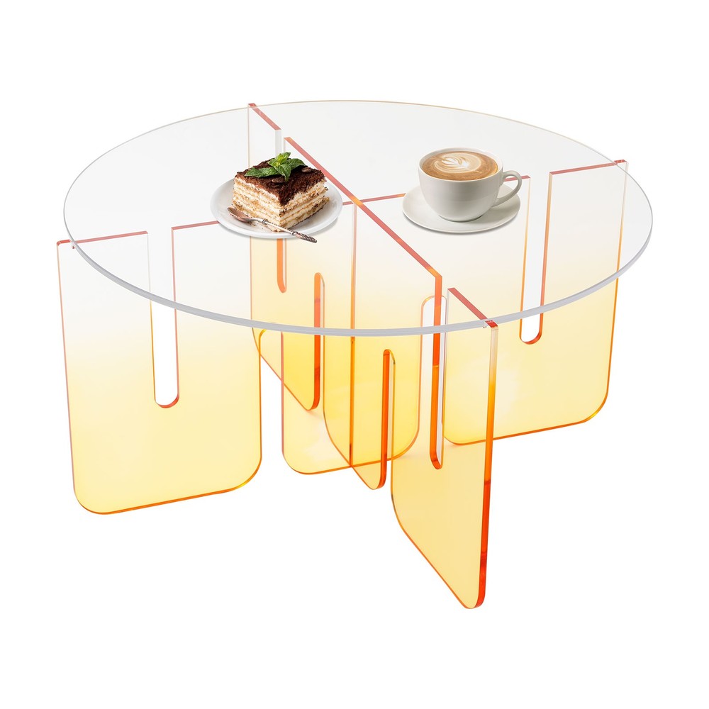 Round Acrylic Coffee Table Gradient Orange Modern Coffee Table with Clear Round