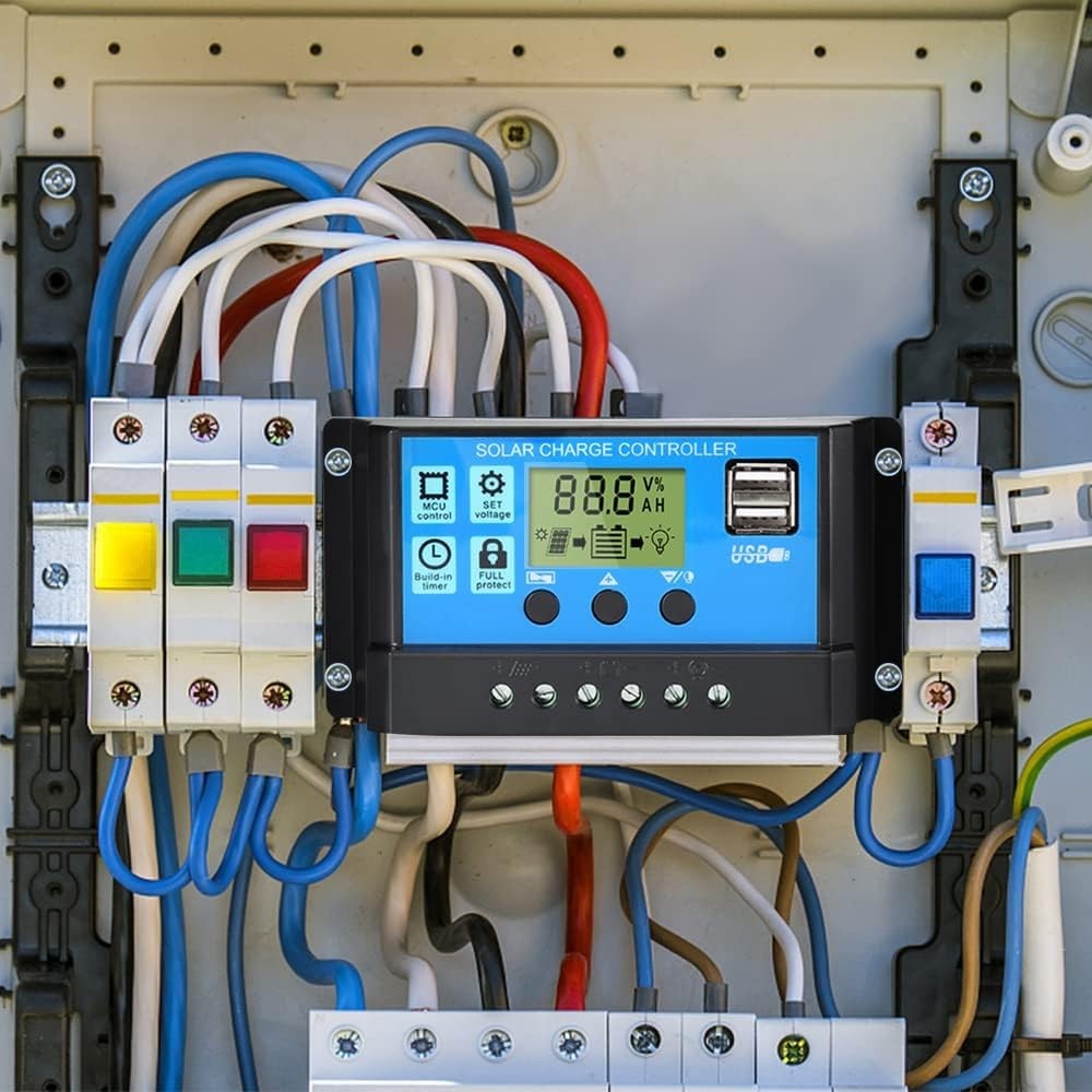 30A Solar Charge Controller, 12V/24V Dual USB Solar Panel Battery Intelligent...