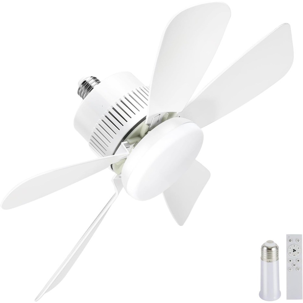 Socket Light Fan with Remote Control, Turbo Airflow Ceiling Fan, Whisper Quiet,