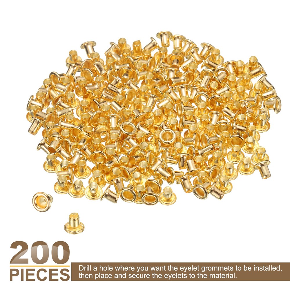 200Pcs Grommets Eyelets Kit 2mm Brass Eyelets, Gold