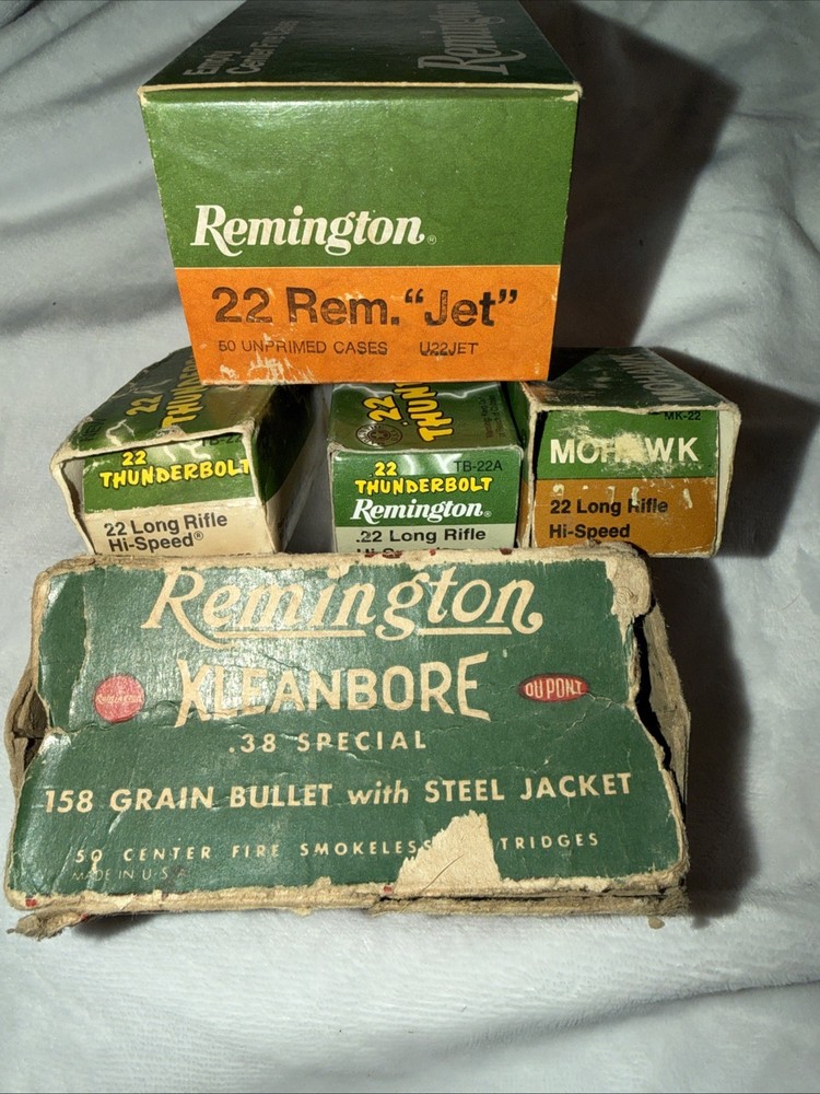Remington Empty Ammo Boxes Kleanbore .38 Special .22 Thunderbolt, Mohawk, “Jet”￼