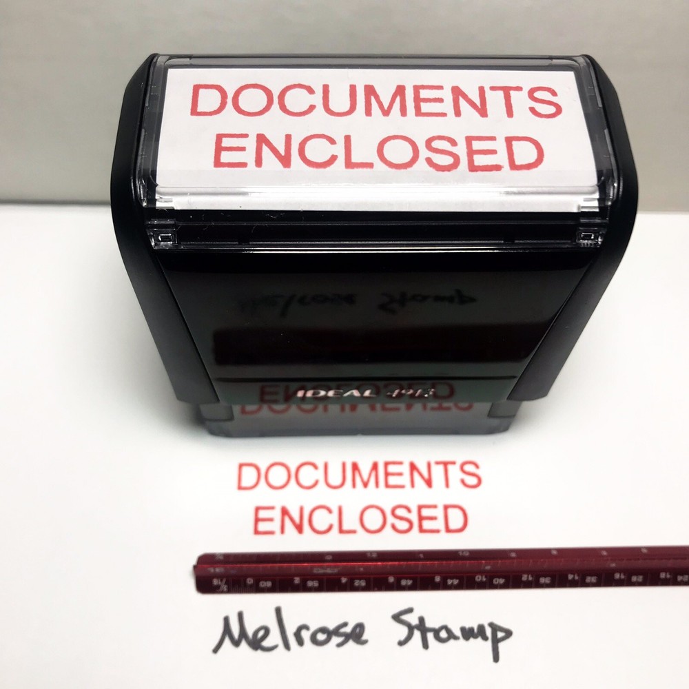 Documents Enclosed Rubber Stamp Self Inking Red Ink Ideal 4913