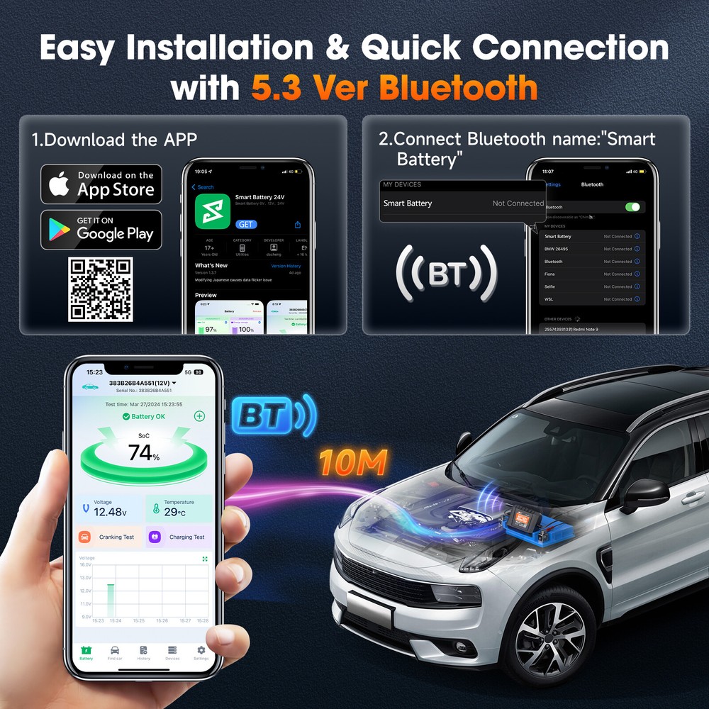 ANCEL BM300 Pro Bluetooth Battery Tester Car Charing System For Android IOS APP