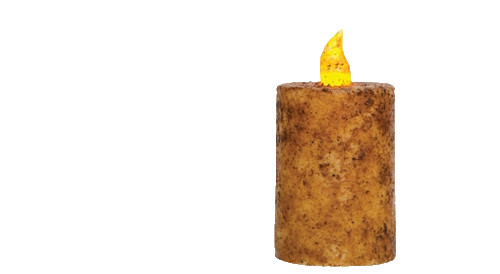 Burnt Ivory Flame Timer Pillar, 2"x 3", Rustic Pillar Candle, Primitive Rustic