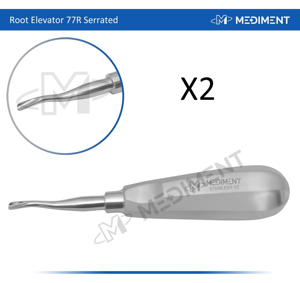 X2 German Root Elevator 77R Dental Instruments (Serrated) Light Handle Stainless