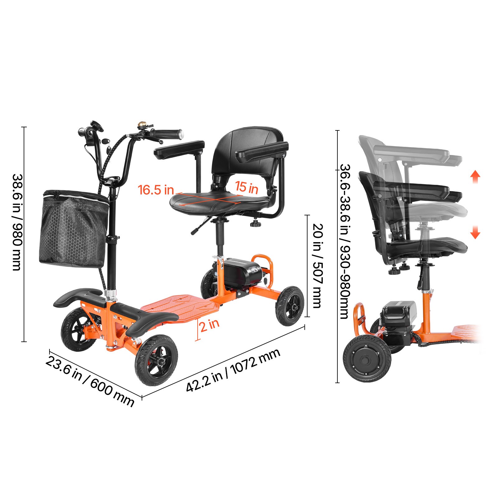 Uimoso 4-Wheel Foldable Electric Mobility Scooter with 265lbs Capacity