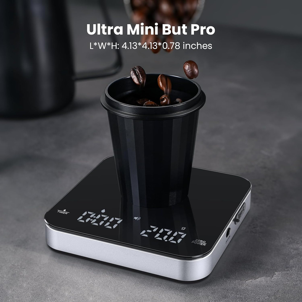 Precision Rechargeable Espresso Scale with Timer – 2Kg/0.1g Accuracy for Perfect