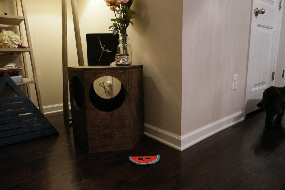 Hexagon-shaped Cat house & Table. Handmade in USA