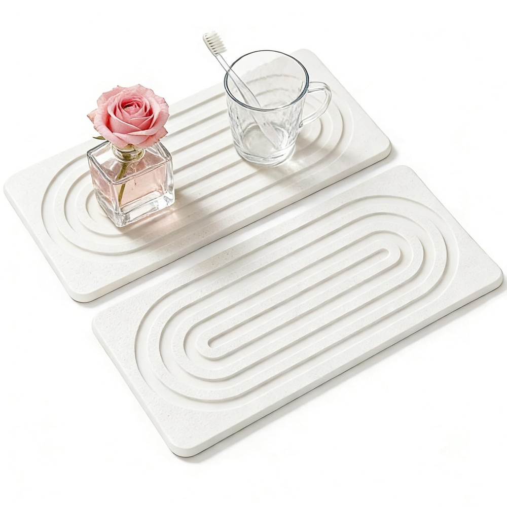 2 PCS Water Absorbing Diatomite Coasters, Stone Drying Mat for Kitchen Counte...