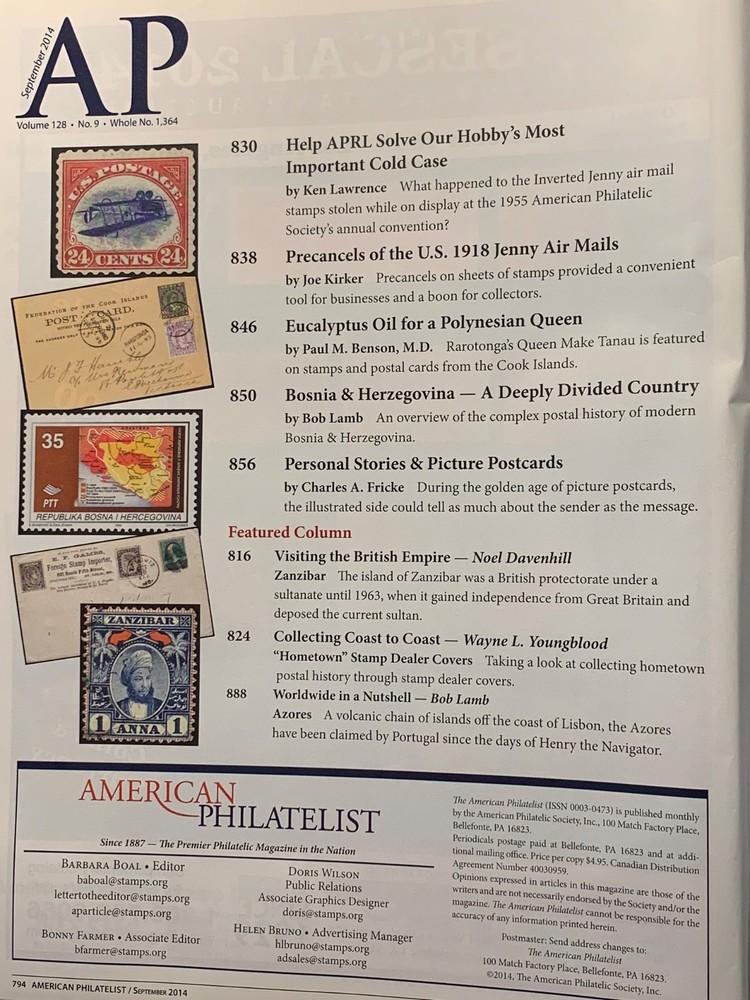 American Philatelist Magazine 2014, September