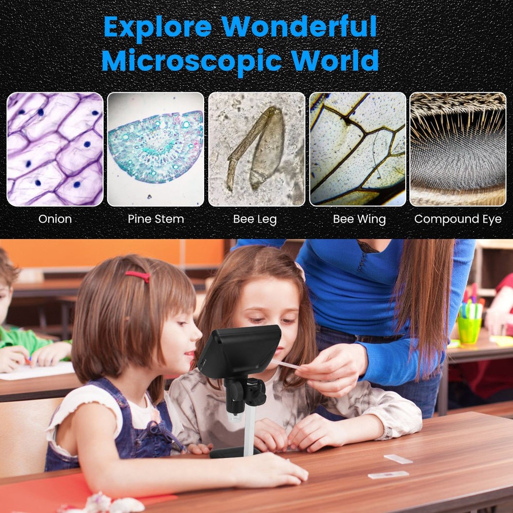 1000X Digital Microscope 4.3" LCD 8LEDs USB to PC for Coin / Electronics