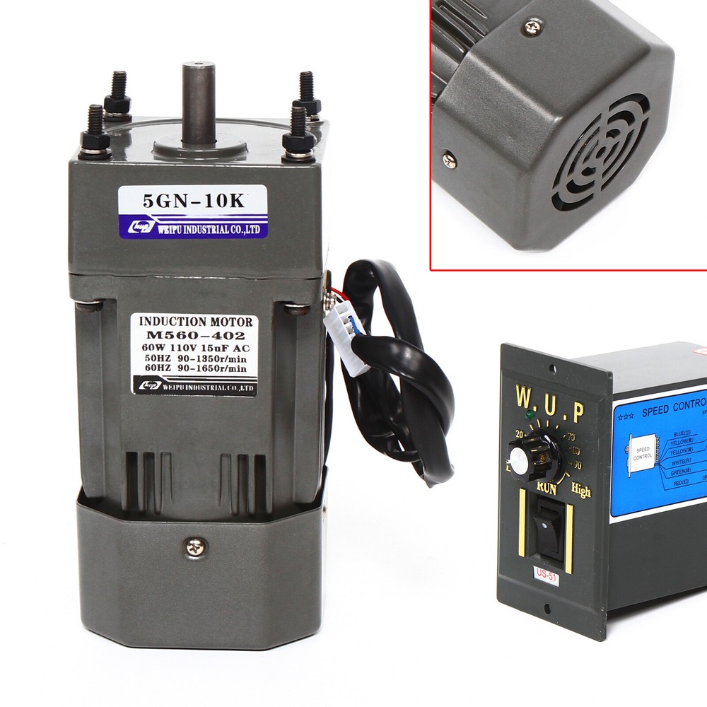 110V 60W AC Gear Motor Variable Speed Reversible Motor Reduction Controller 1:10