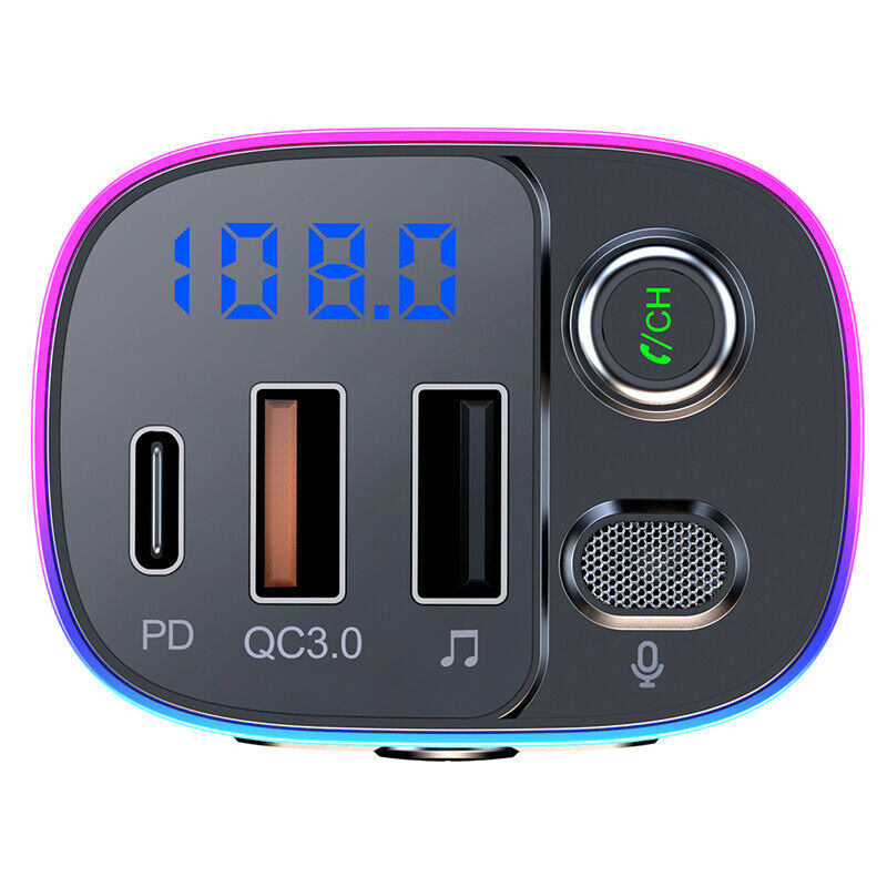Bluetooth 5.0 Car Wireless FM Transmitter Adapter 2USB PD Charger AUX Hands-Free