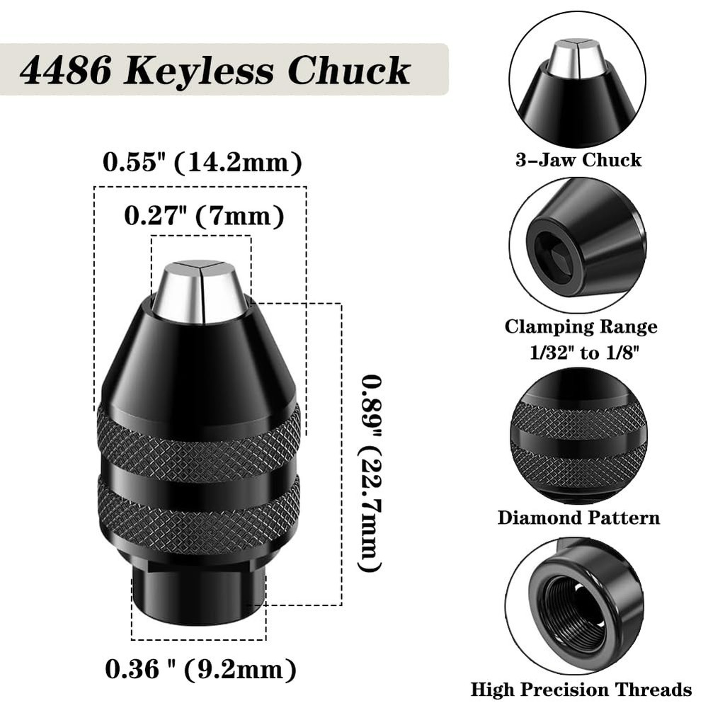 16PCS Drill Chuck Collet Set, 4486 Keyless Quick Change Chuck Rotary Tool wit...