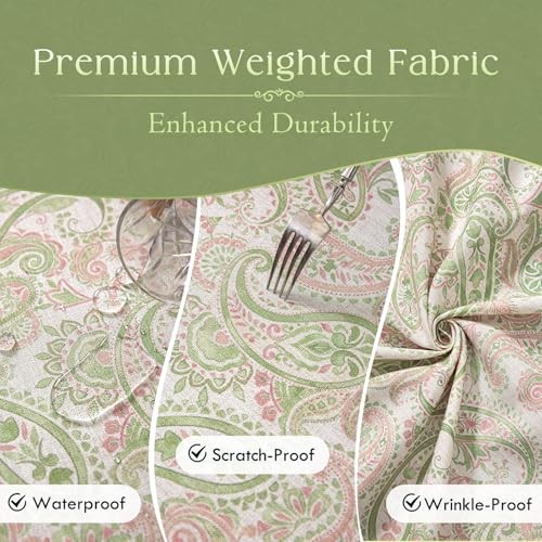 Floral Tablecloth Rectangular, Farmhouse 102" x 55" (Rectangular) Green Paisley