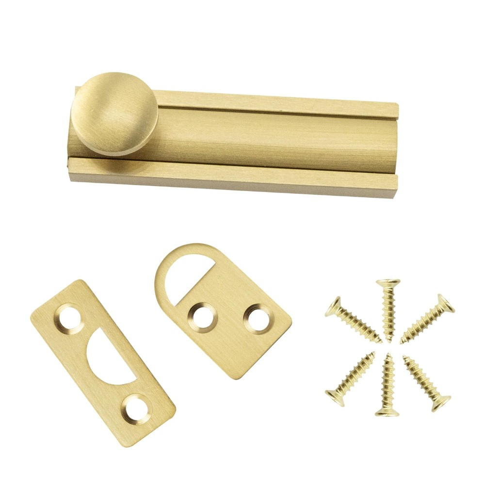Surface Bolt 2 Inch Brushed Gold Solid Brass Slide Latch Cabinet Hardware
