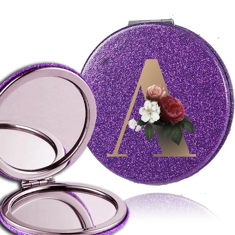 Compact 2 Sided PU Mirror Folding Flash Makeup Mirror Portable Cosmetic Mirror P