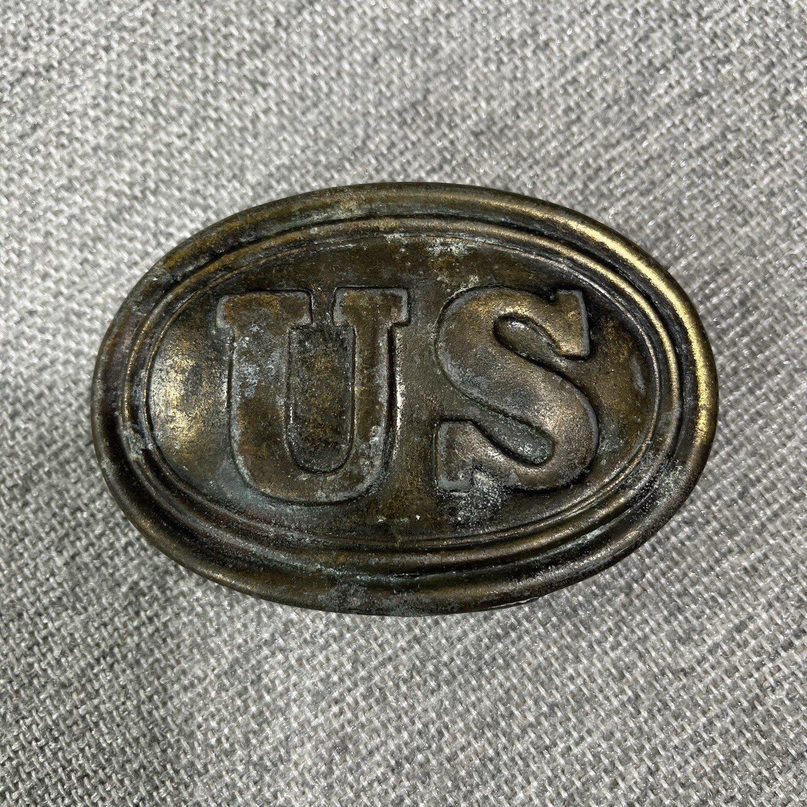 Vintage Civil War Union Reproduction US Impressed Oval Brass Belt Buckle