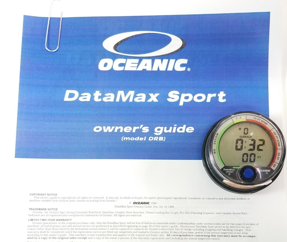 Oceanic Datamax Sport Puck Scuba Dive Computer + Manual NICE!!! #5114
