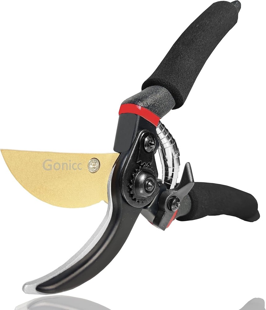 Lightweight 8" Gold Titanium Pruning Shears - Ambidextrous & Ergonomic Design