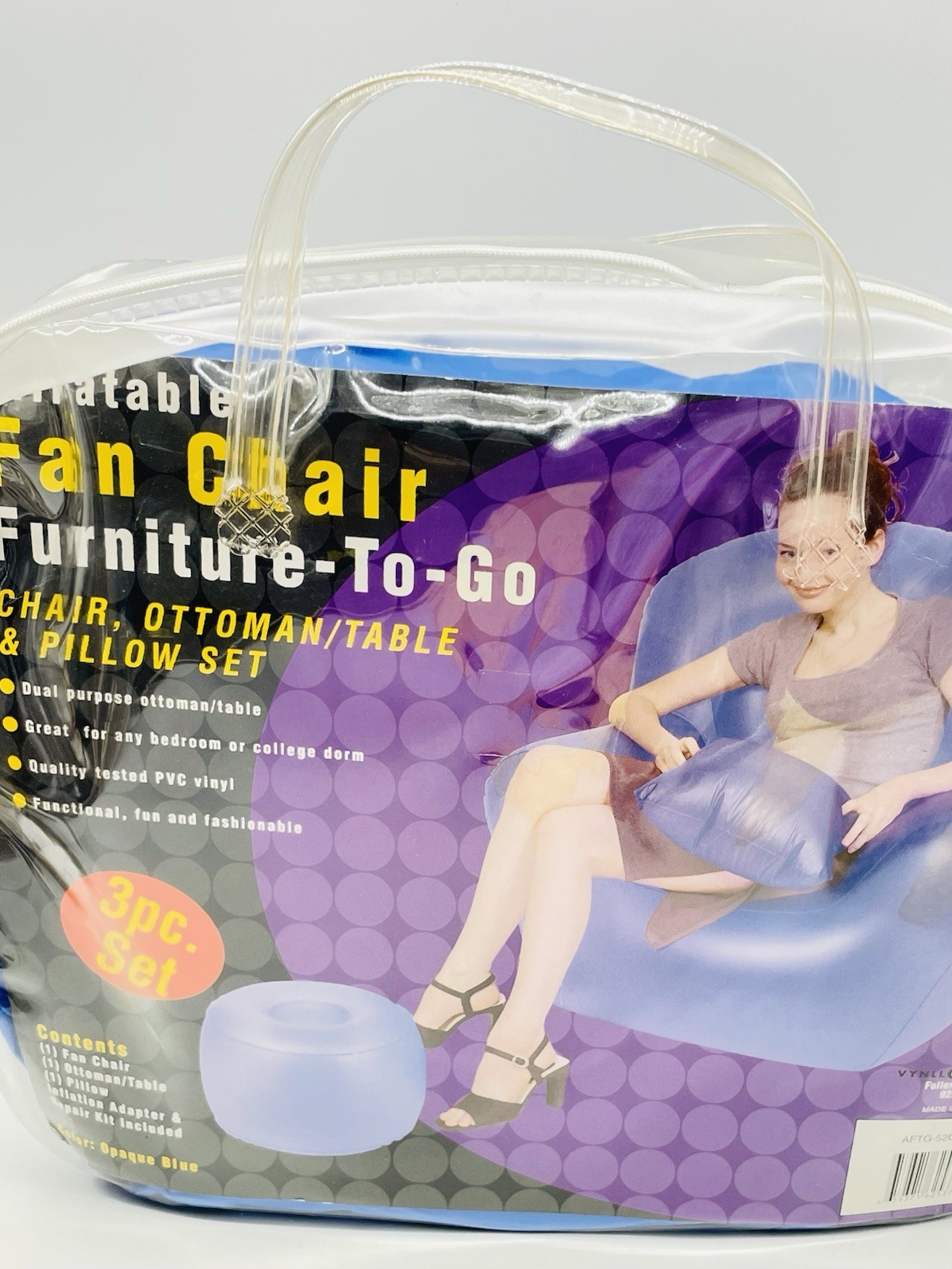 Inflatable 3 Pcs Chair Ottoman Furniture Blue Adult Sz 90s Y2K Retro Dorm RARE