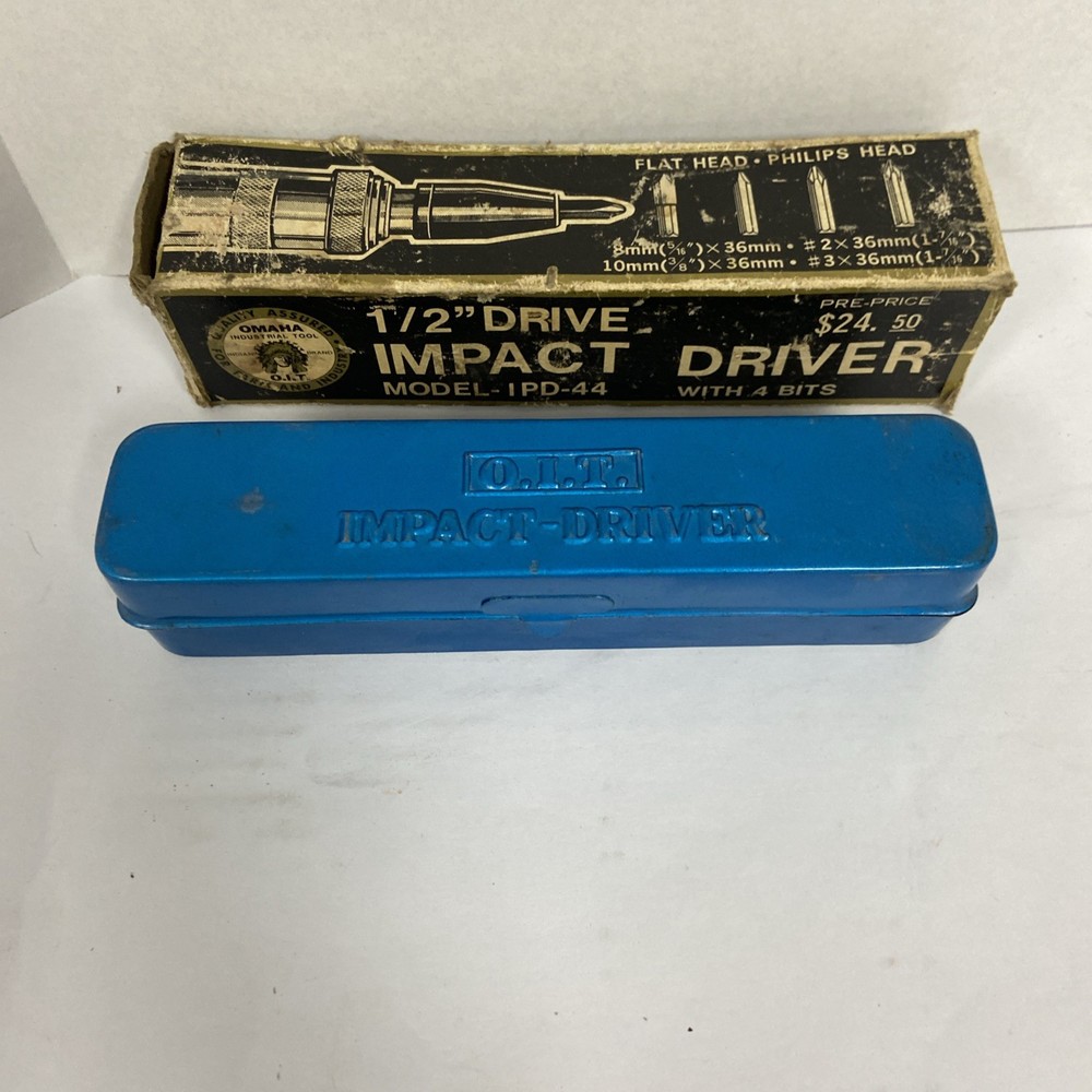 Vintage Omaha Industrial Tool Impact Driver, Case And Box. includes 3 bits
