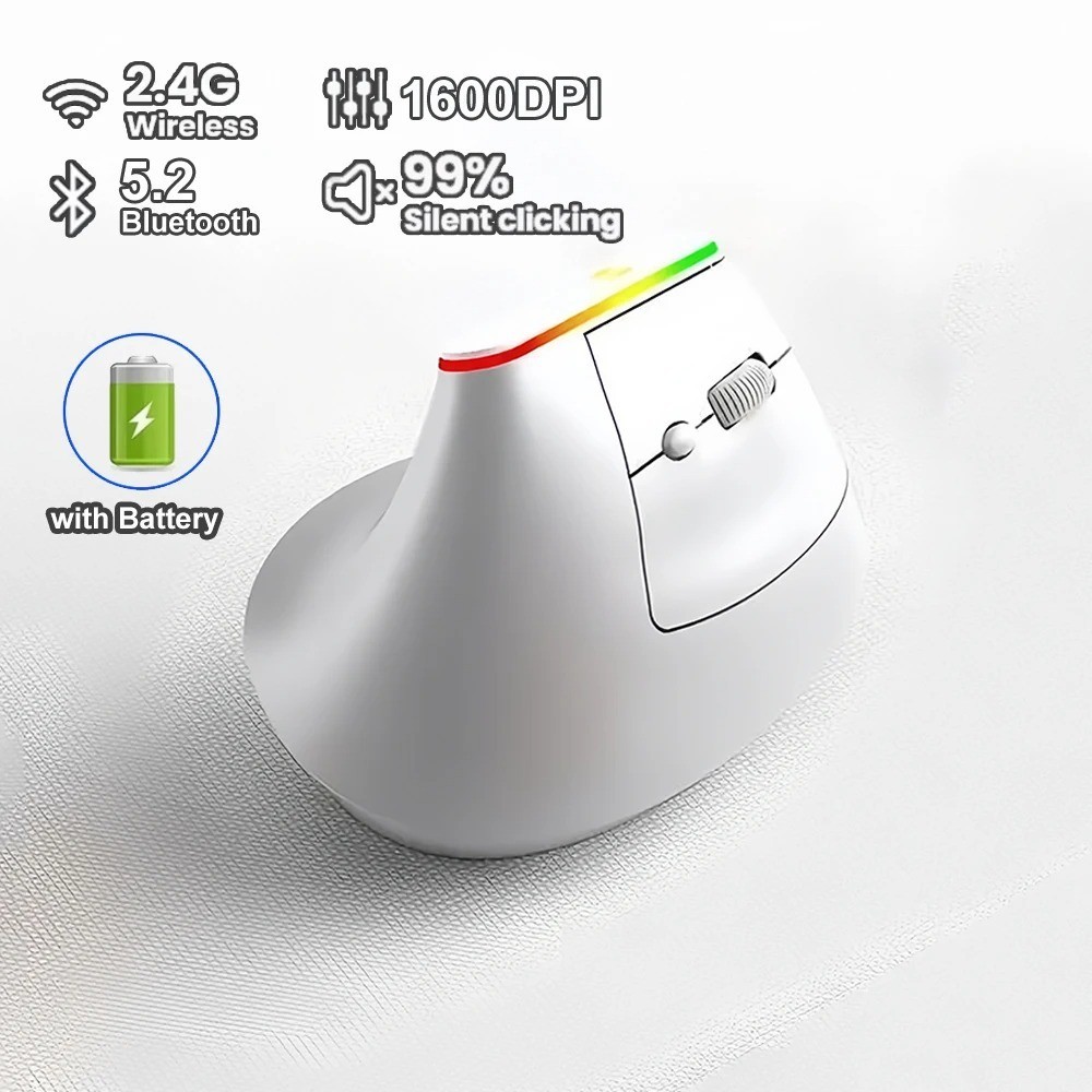 Dual Mode RGB Vertical Wireless Mouse – 2.4G & Bluetooth Ergonomic Rechargeable