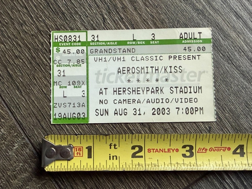 KISS Ticket Stub Aerosmith Domination Tour Hershey PA Aug 31 2003 Vintage Kiss