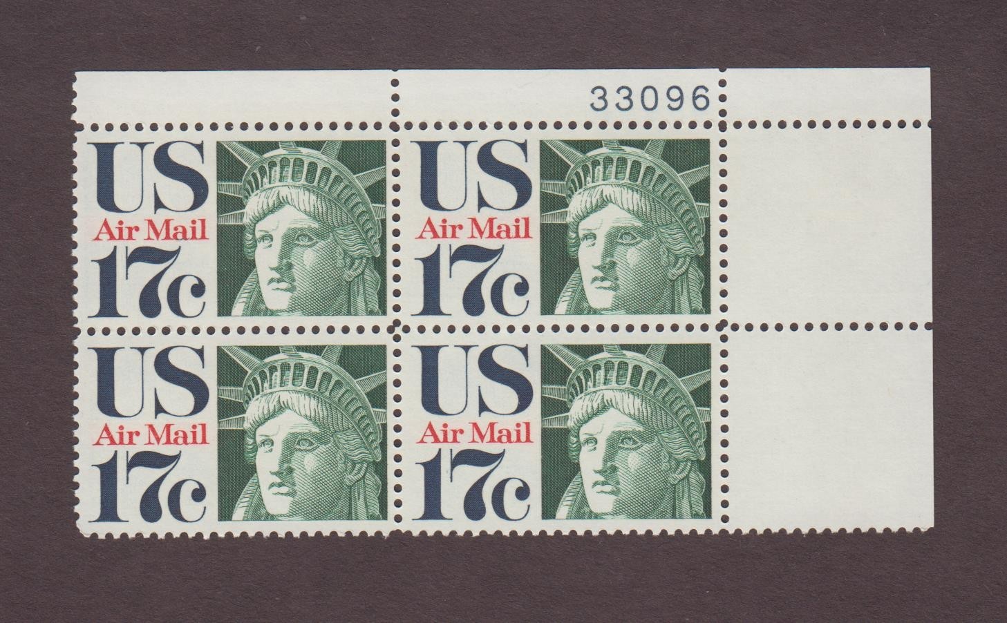 US, C80, STATUE OF LIBERTY, VINTAGE, AIRMAIL, MINT NH, PLATE BLOCK