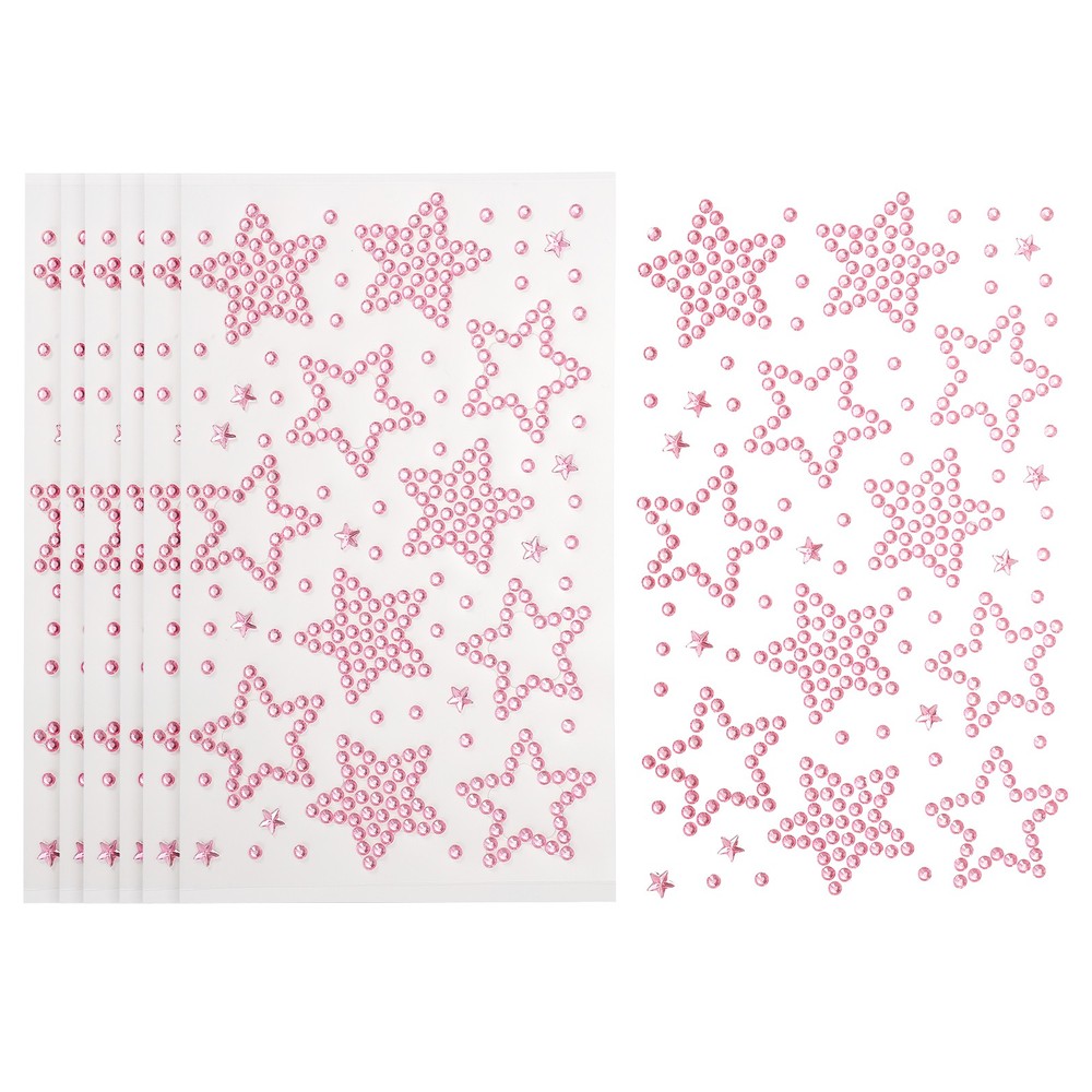 6Sheets Star Gem Sticker, Face Gem Stickers, Pink