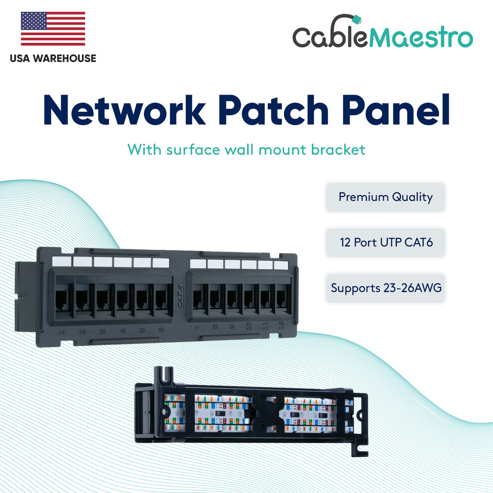 Mini Patch Panel UTP 12 Port CAT6 RJ45 110 Network Surface Bracket Wall Mount