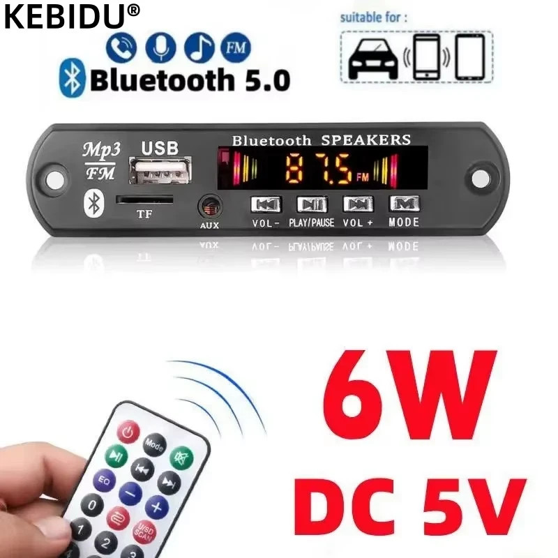 MP3 Decoder Board Bluetooth 5.0 Car MP3 Player USB Recording Module FM AUX Radio