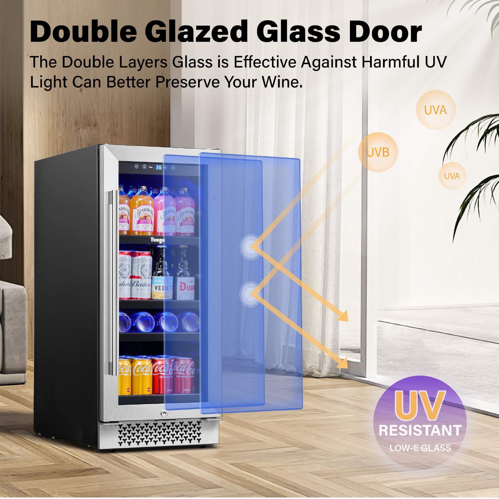 Yeego 15" Beverage Cooler Refrigerator 80 Cans Freestanding Fridge