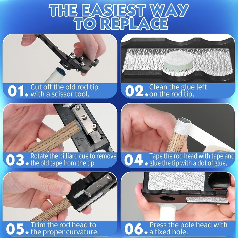 Billiards Pool Cue Tip Shaper, Pool Cue Tips Replacement Kit, Pool Cue Shaper...