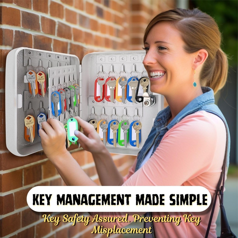 Key Box Wall Mount With Code - 40 Capacity Key Box Organizer, Lock Box Key Ho...